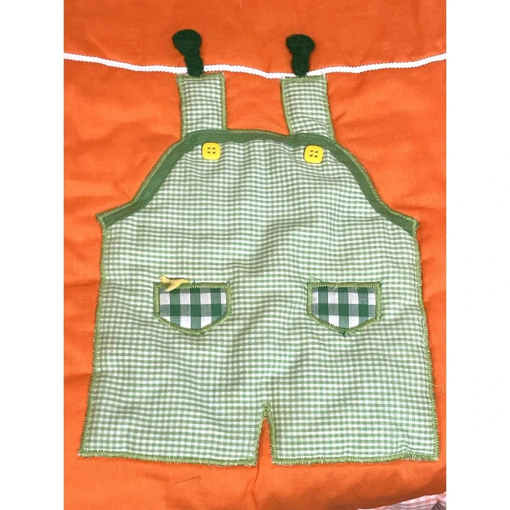Vintage Baby Blanket Quilt Comforter 60 x 37 Clothes‎ Line Orange Gingham RARE